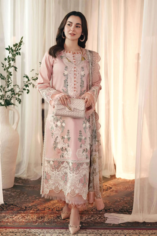 3 Piece Unstitched Heavy Embroidered Lawn Suit with Four-sided Embroidered Silk Dupatta